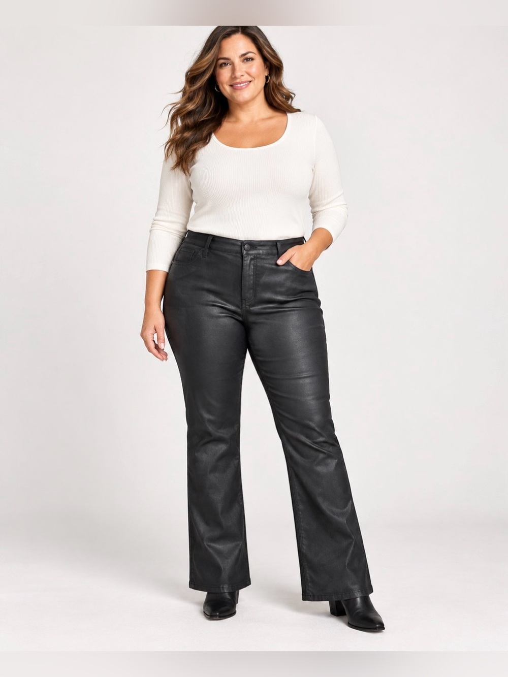 Chico's Black Faux-Leather Flare Jeans Sizec16R